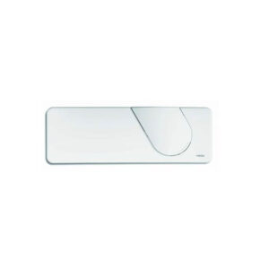 White rectangular wall-mounted device with a rounded-right curved metal overlay, minimal design.