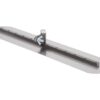 Long gray metal blade with a central raised track and an adjustable clamp with a wing nut, used to guide or align material.