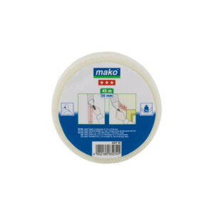 Round white abrasive pad with a blue Mak o label and barcode on the blue section, used for polishing or cleaning surfaces (image shows packaging label).