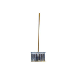 Wooden-handled broom with a wide metal-bristle head for sweeping floors