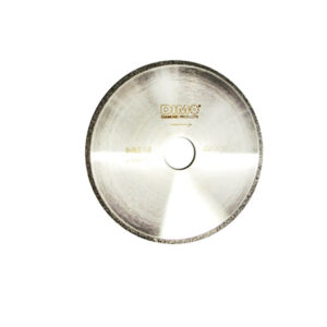 Diamond cutting disc with a central hole, metal finish, and diamond grit along the outer edge for cutting hard materials like stone or tile.