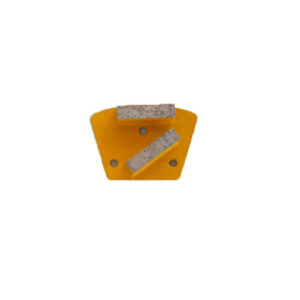 Yellow handheld sanding block with two abrasive pads attached for smoothing surfaces.