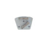 Small gray metal mounting plate with two rectangular cork pads attached diagonally and horizontally, plus three rivets.