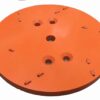 Orange circular mounting plate with several holes (three inner, multiple around edge) and small hooks along the rim