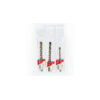 Three DIMO drill bits in individual clear plastic sleeves, arranged side by side, different lengths.