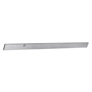 Metal straight edge ruler with a hole near one end, used for marking and measuring tasks