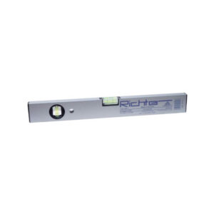 Metal spirit level (long silver ruler) with bubble vial for leveling surfaces