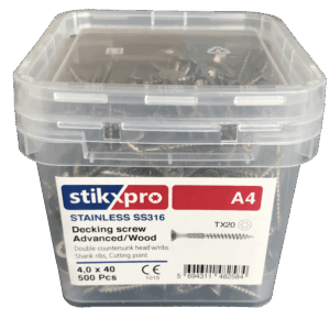 Ryðfríar A4 Pallaskrúfur / Tréskrúfur 4,0 X 40mm 500 stk