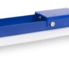 Blue metal rail with a long white curved base, likely a mounting bracket or scraper attachment