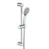 Chrome handheld showerhead mounted on a vertical sliding rail with a flexible hose.