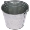 Galvanized metal bucket seen from above with a metal handle and small hinge on the rim