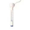 Medical syringe with a long white body, clear measurement window, and blue end used to measure or administer liquids.