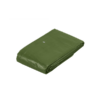 Folded green tarpaulin (tarp) neatly folded into a rectangular bundle for storage or transport.