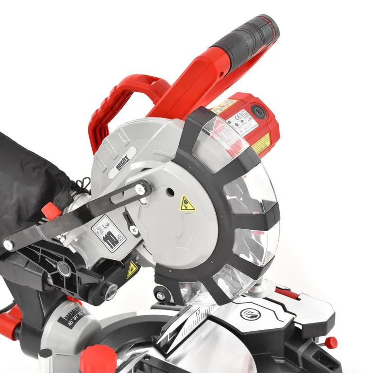 Red handheld cut-off saw with a large circular blade and protective guard, shown from a close-up side angle