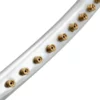 Metal tube with evenly spaced brass insert bushings along its length, diagonally oriented.