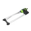 Dual-rail bike rack with a green locking clamp and black end feet on aluminum tubes