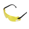Öryggisgleraugu gul - Múrbúðin Yellow safety goggles with black temple arms, CE mark visible on side — protective eyewear for lab or construction use