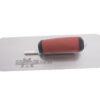 Red-handled plastering trowel resting on a Marshalltown XtraLite aluminum blade with branding visible.