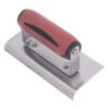 Red Marshalltown plastering trowel with a metal blade and red ergonomic handle.