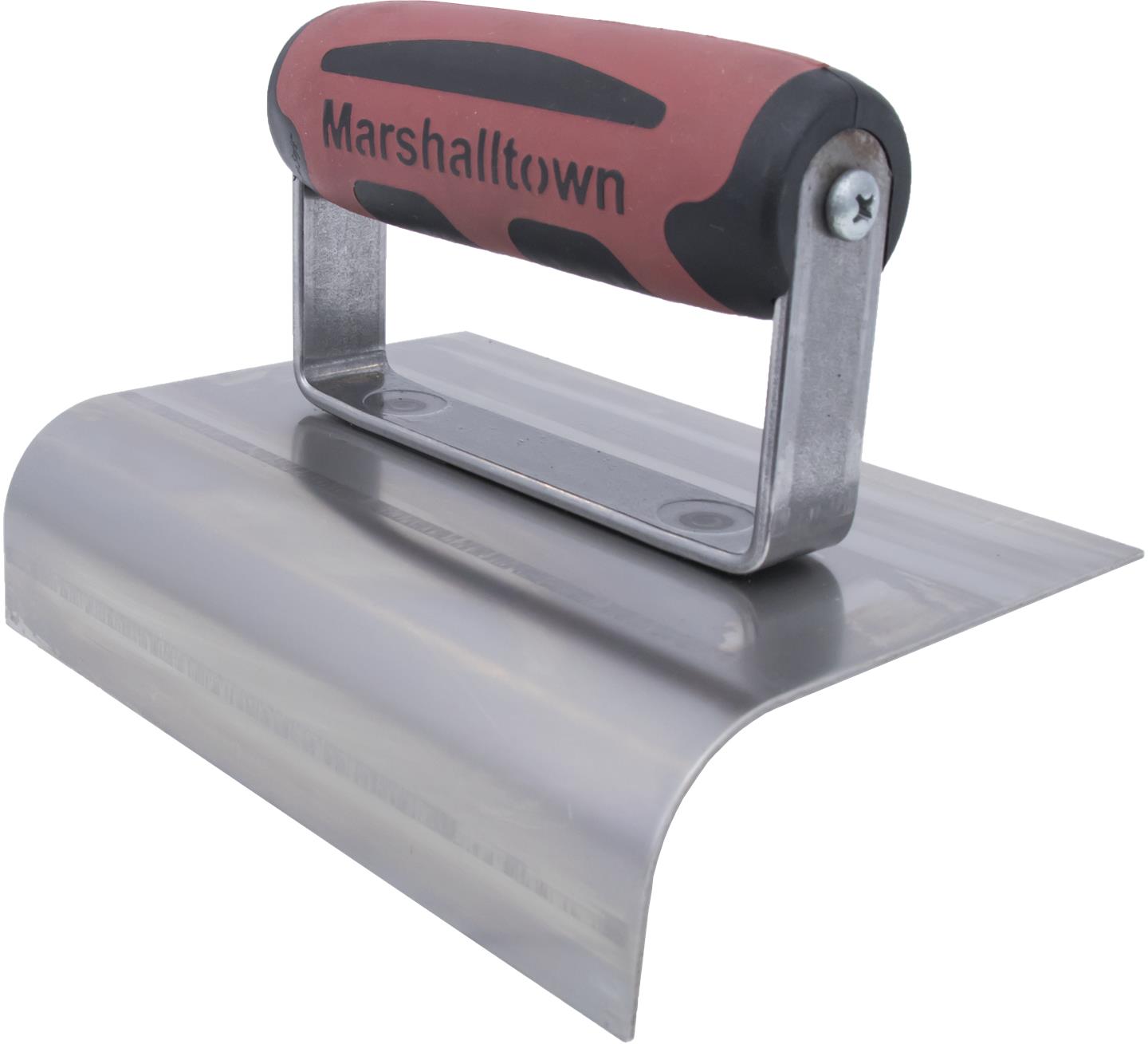 Wide drywall finishing trowel with a red-and-black grip handle marked 'Marshalltown'