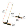 Infographic diagram of a broom showing dimensions: overall height 150 cm, handle 60 cm, brush width 6 cm, bristle height 8 cm, head height 10 cm.