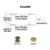 Diagram showing how to connect SDS Plus and SDS Max drill bits to a mixer head (brocasiera) with labeled parts: Broquero SDS Plus, Broquero SDS Max, Zanco SDS Plus, Zanco SDS Max, and Brocasiera.