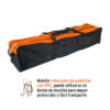 Long black and orange reinforced polyester carrying bag with handles and zippered top (brand label visible).