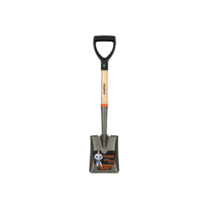 Shovel with a wooden handle, black D-grip, and metal blade; TRUPER branding on the shaft