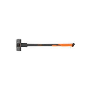 Claw hammer with black handle and orange grip on a white background