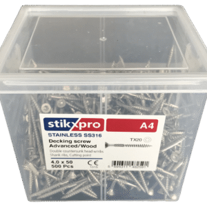 Ryðfríar A4 Pallaskrúfur / Tréskrúfur 4,0 X 50 500 stk